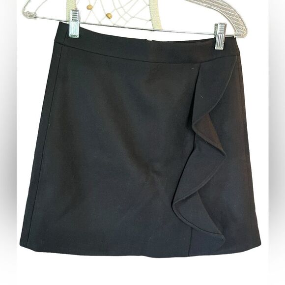 J Crew NWT Ruffle Wool Skirt Double Surge Wool Size 2 Navy - Picture 3 of 8